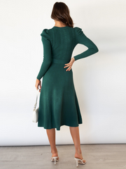 Robin Tie Waist Sweater Midi Dress- Green