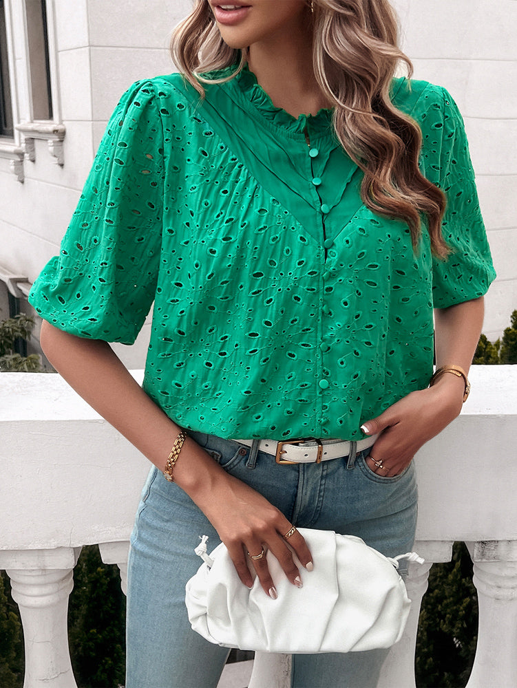 Ventura Eyelet Short Sleeve Blouse - Green