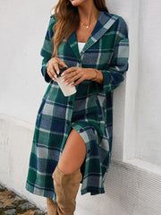 Town Stroll Plaid Hooded Coat - Green