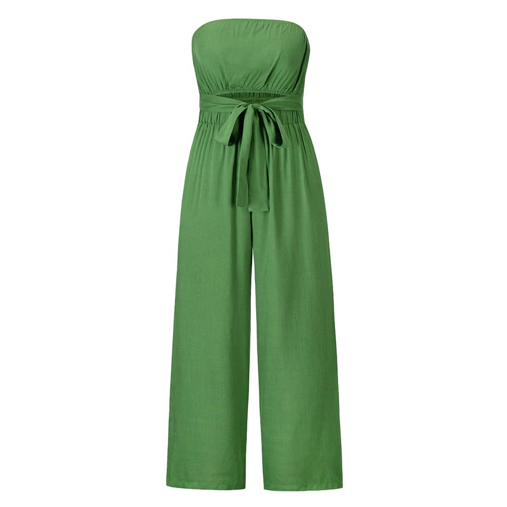 Tammy Strapless Waist Tie Front Jumpsuit - Green