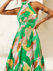 Addison Halter Neck Floral Print Maxi Dress - Green