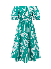 Summer in Amalfi Puff Sleeve Midi Dress - Green