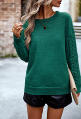 Joan Cable Sleeves Knit Pullover Sweater - Green