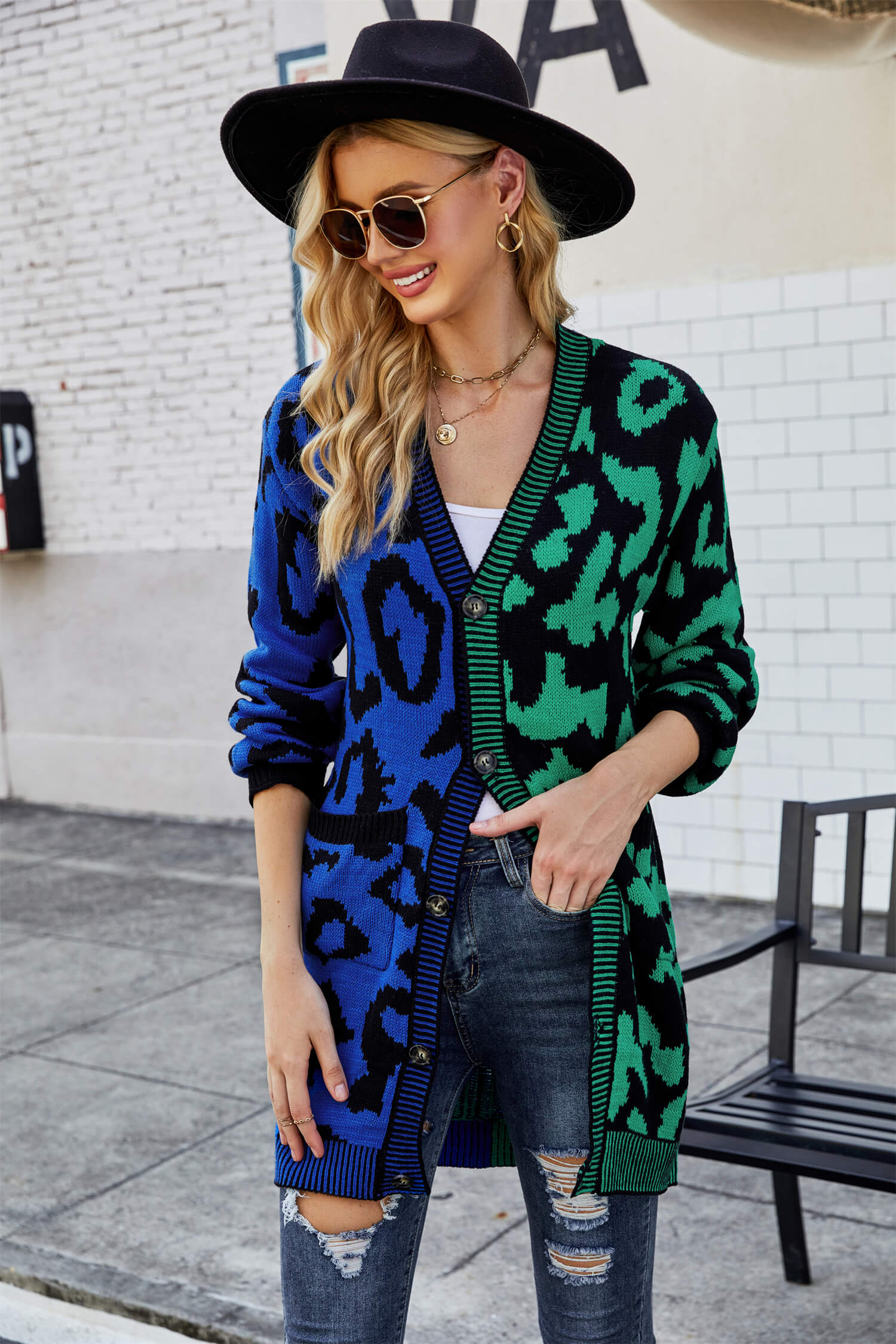 Hollis Leopard Knit Long Cardigan - Green