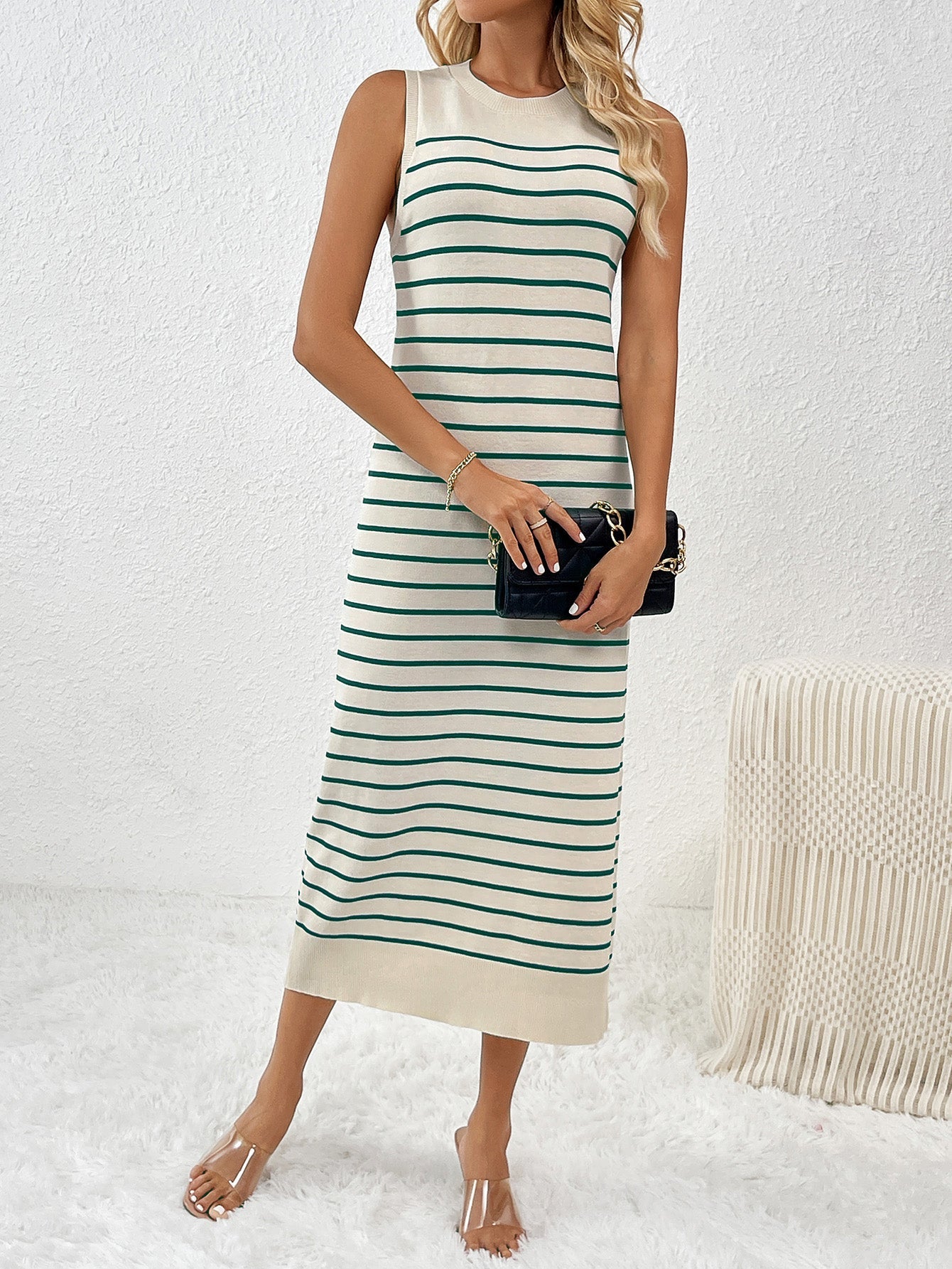 Dancing On Air Striped Knit Midi Dress - Green