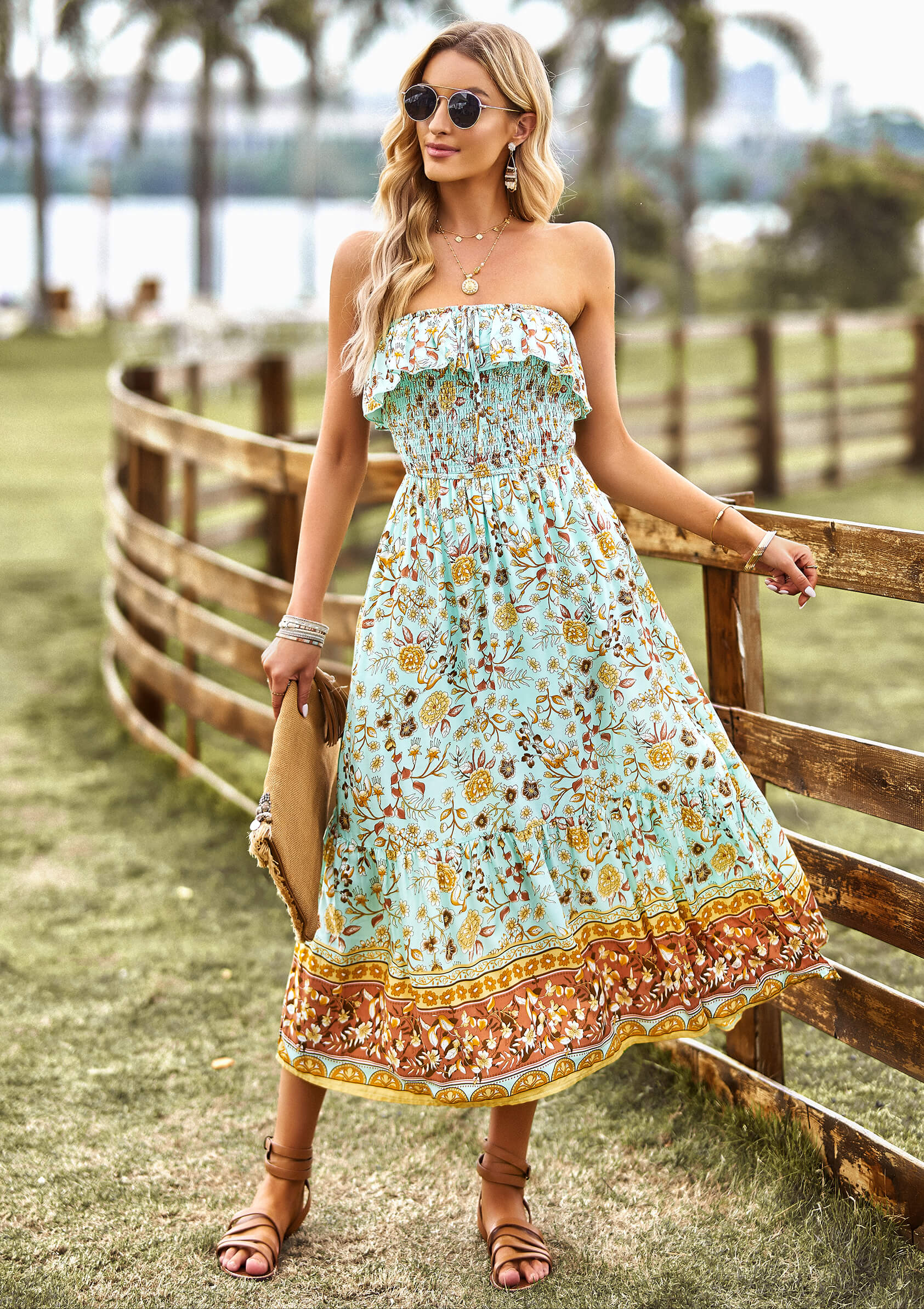 MARISA FLORAL OFF THE SHOULDER MAXI DRESS - GEEN