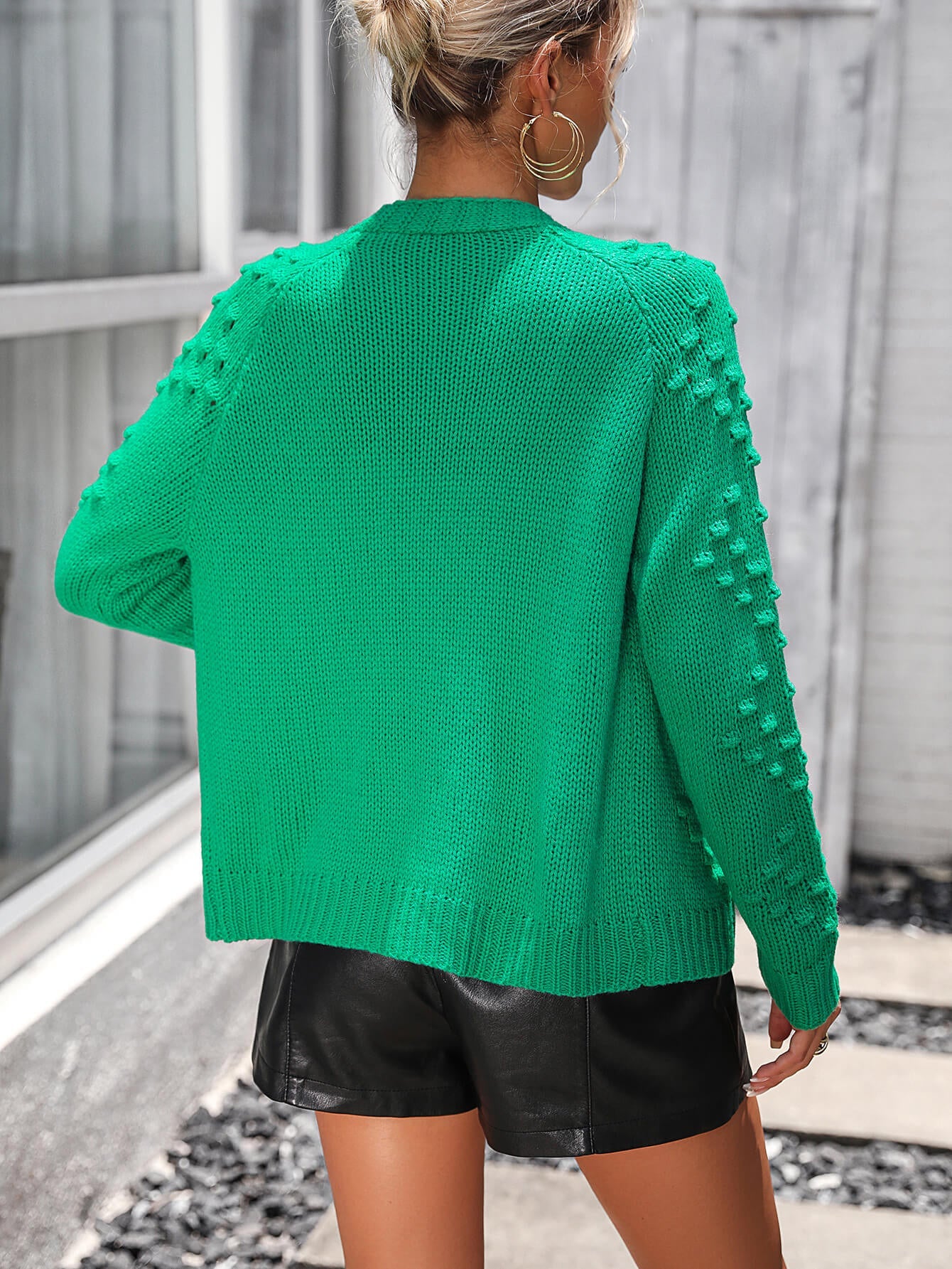 Billie Pom Open Sweater Cardigan - Green