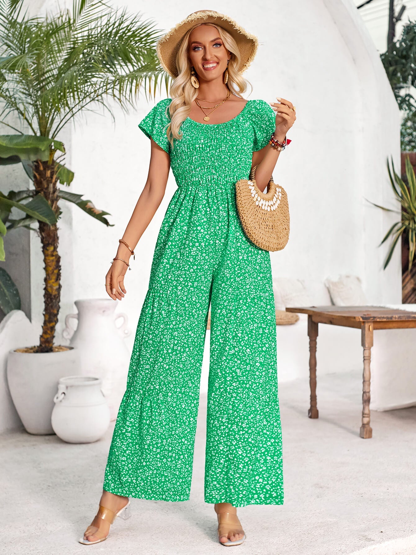 Tammy Off-Shoulder Jumpsuit - Green