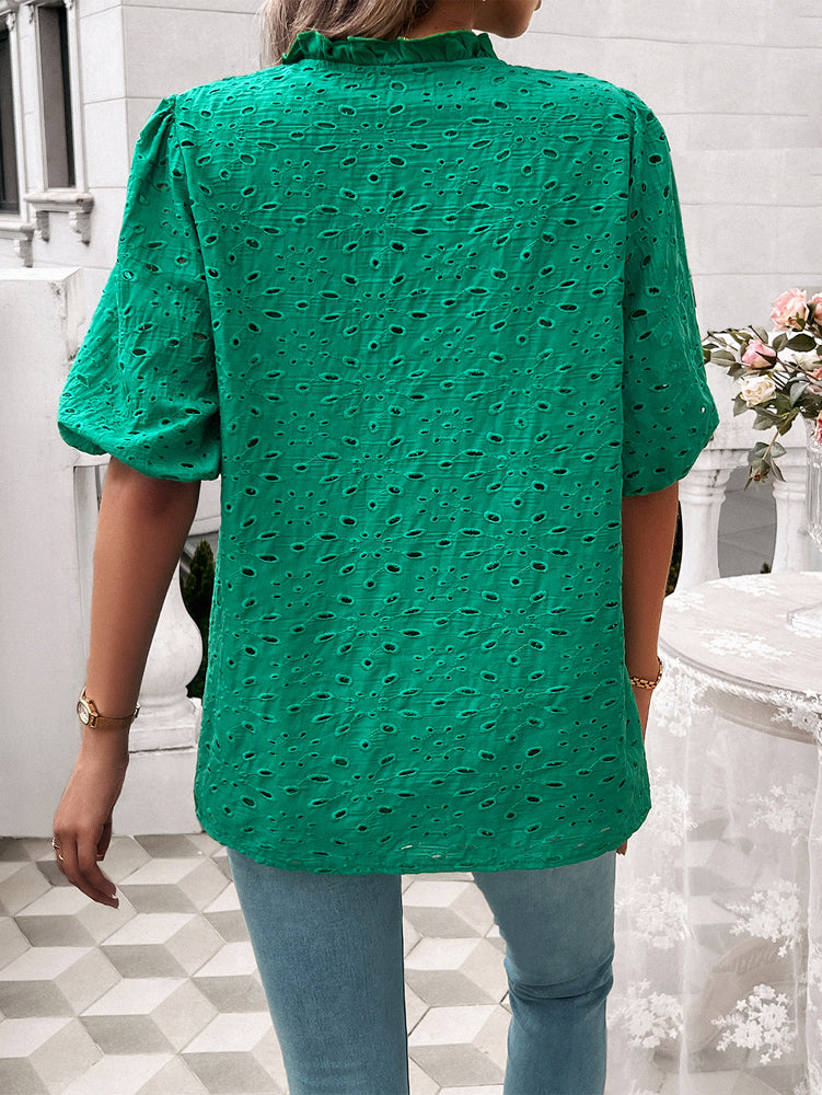 Ventura Eyelet Short Sleeve Blouse - Green