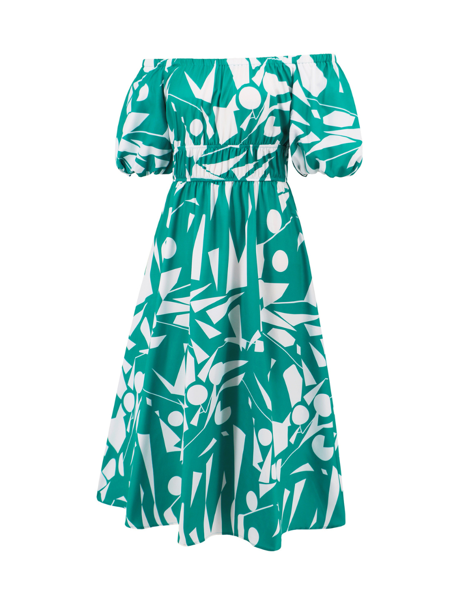 Summer in Amalfi Puff Sleeve Midi Dress - Green