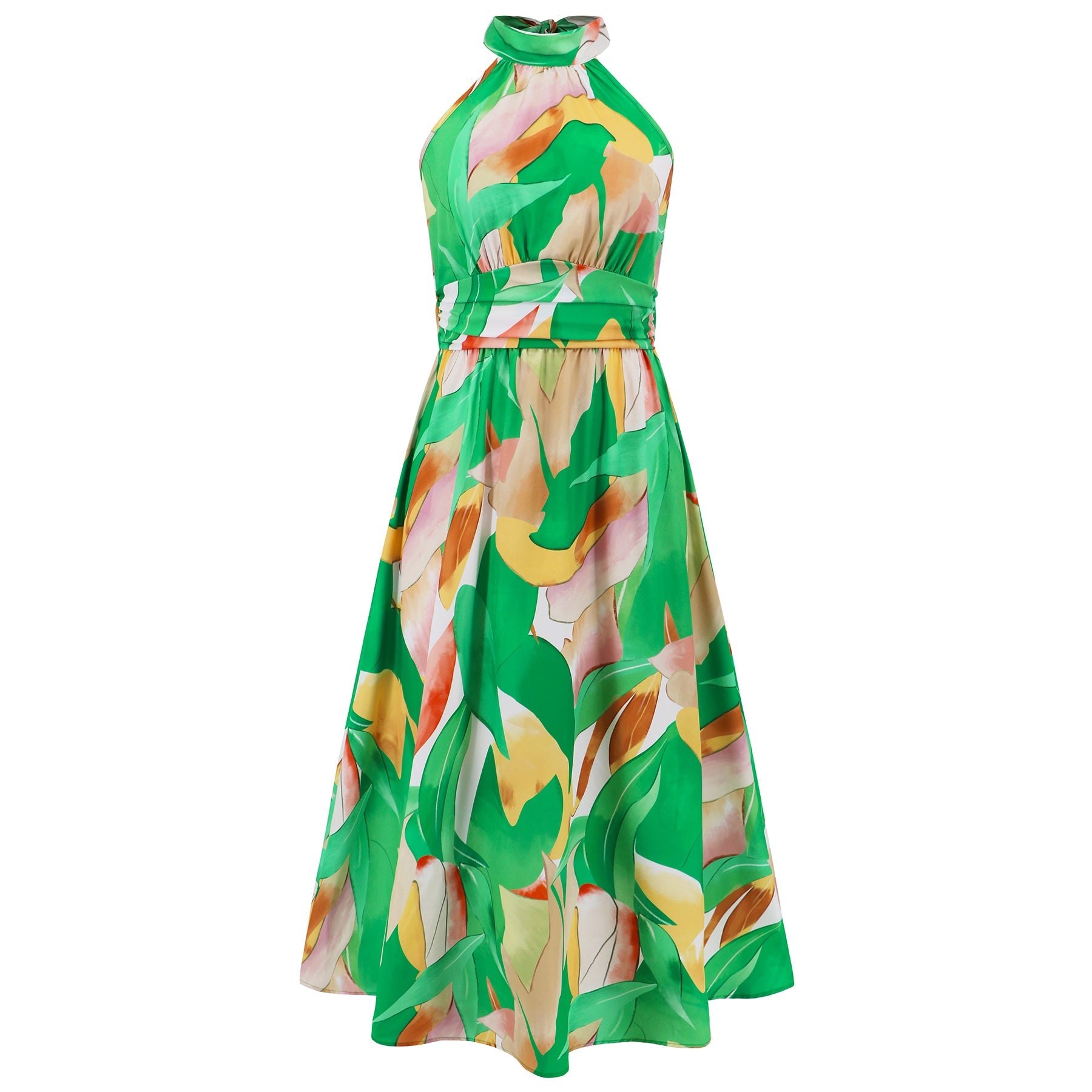 Addison Halter Neck Floral Print Maxi Dress - Green