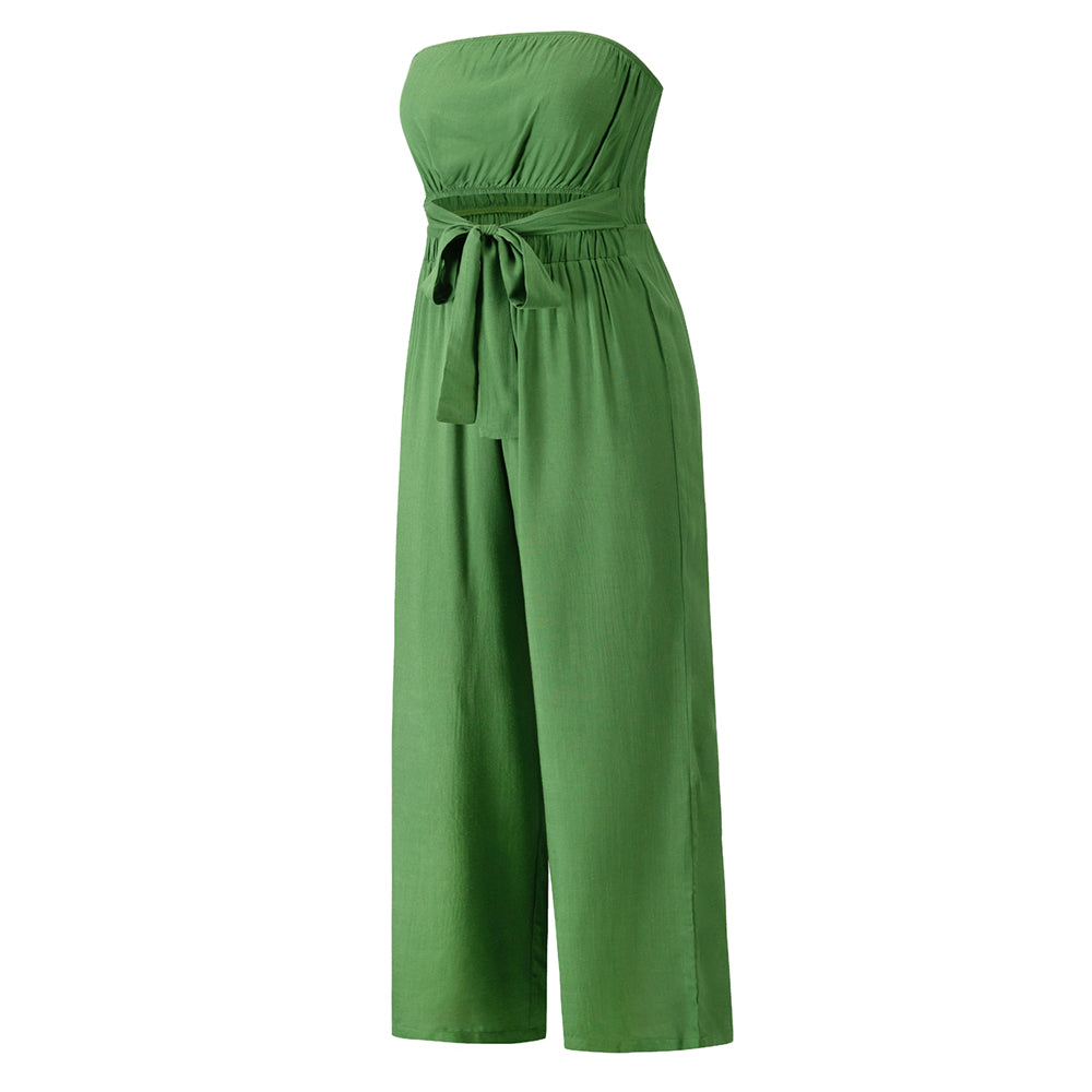 Tammy Strapless Waist Tie Front Jumpsuit - Green