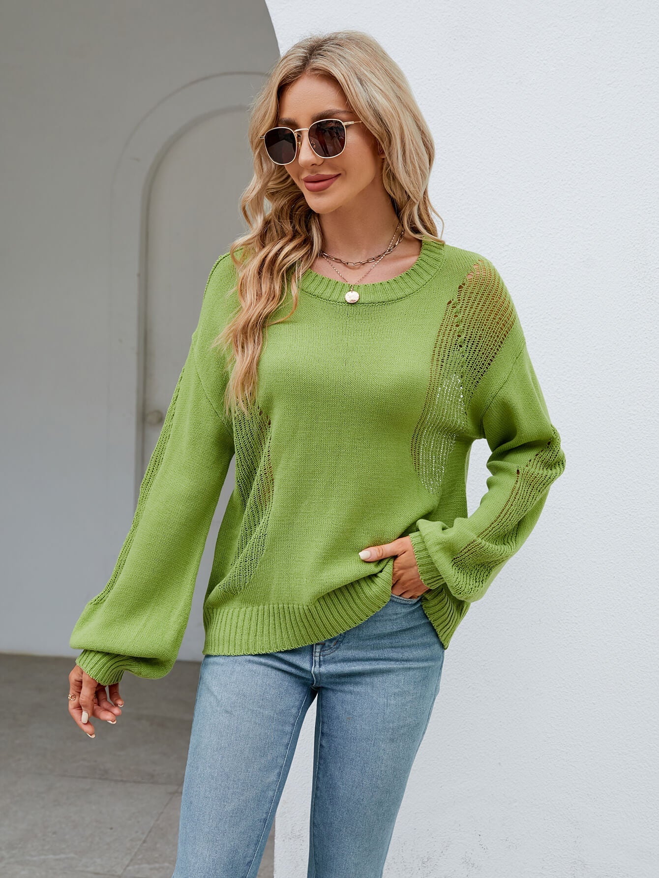 Liberty Meshed Knit Sweater - Green