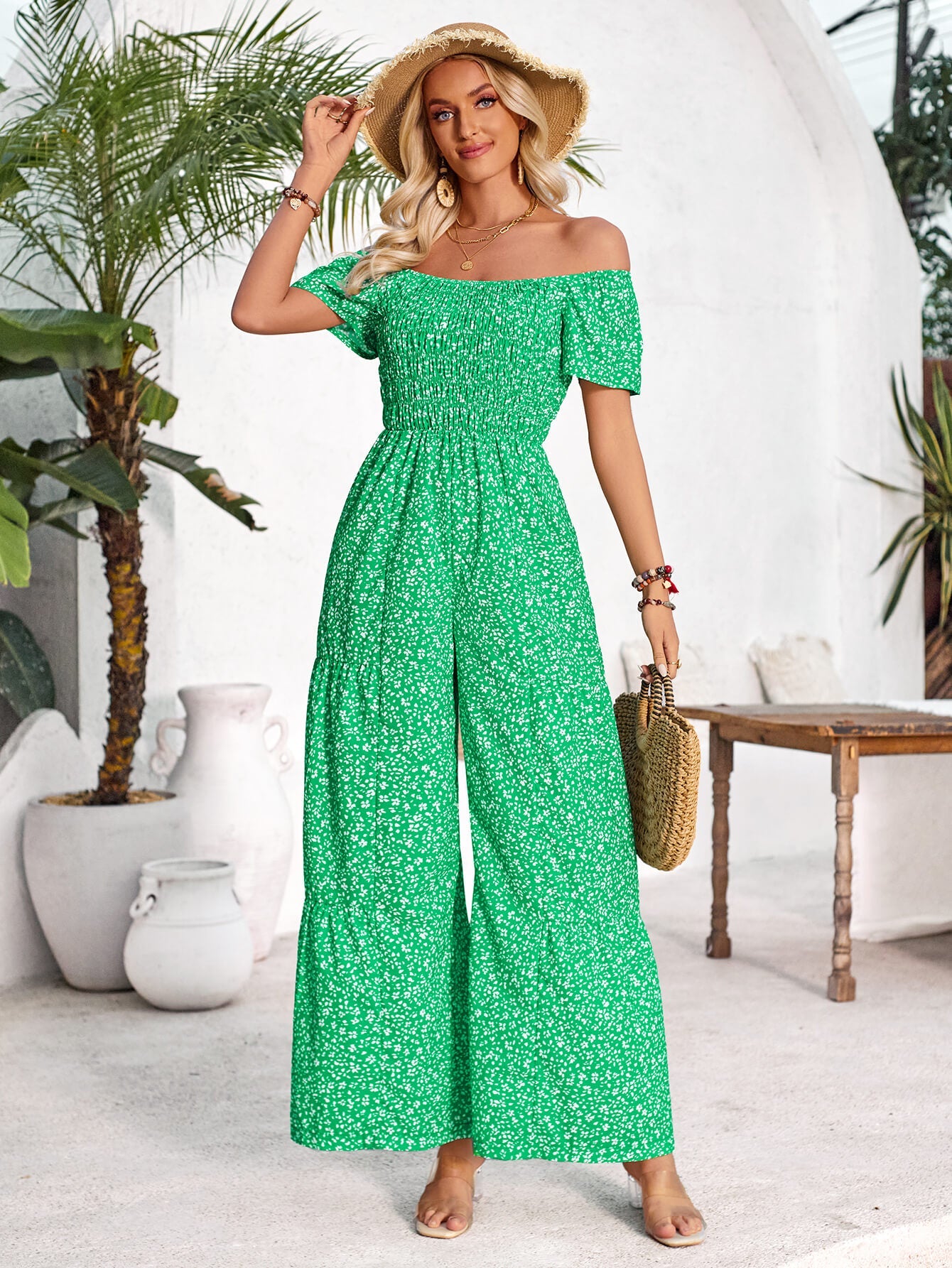 Tammy Off-Shoulder Jumpsuit - Green