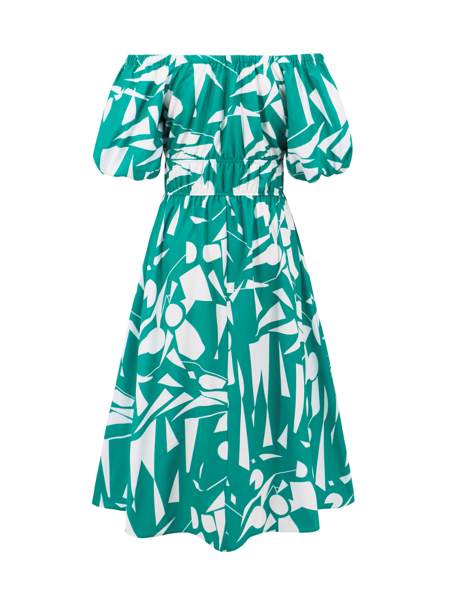 Summer in Amalfi Puff Sleeve Midi Dress - Green