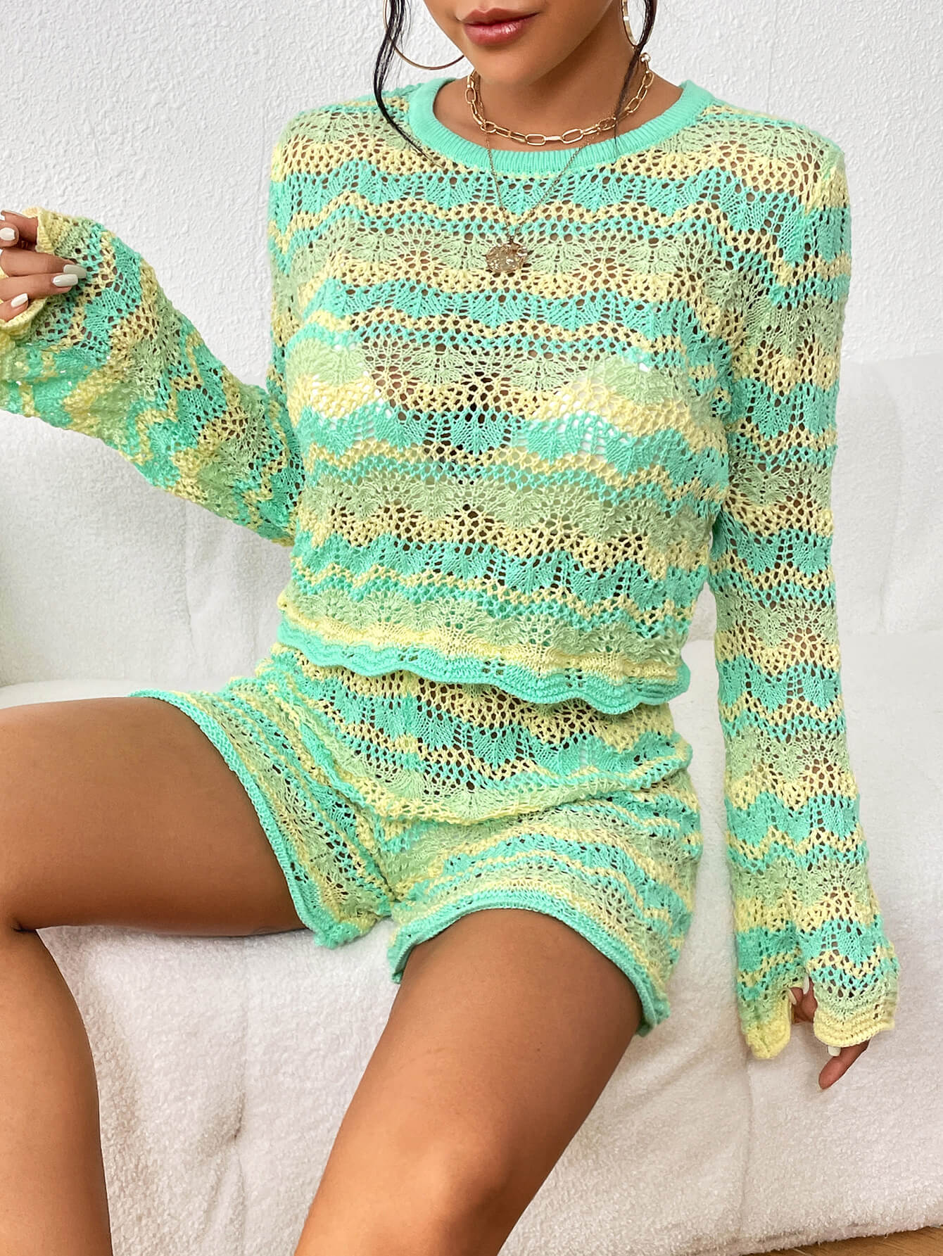 Cali Knit Crochet Matching Set - Green