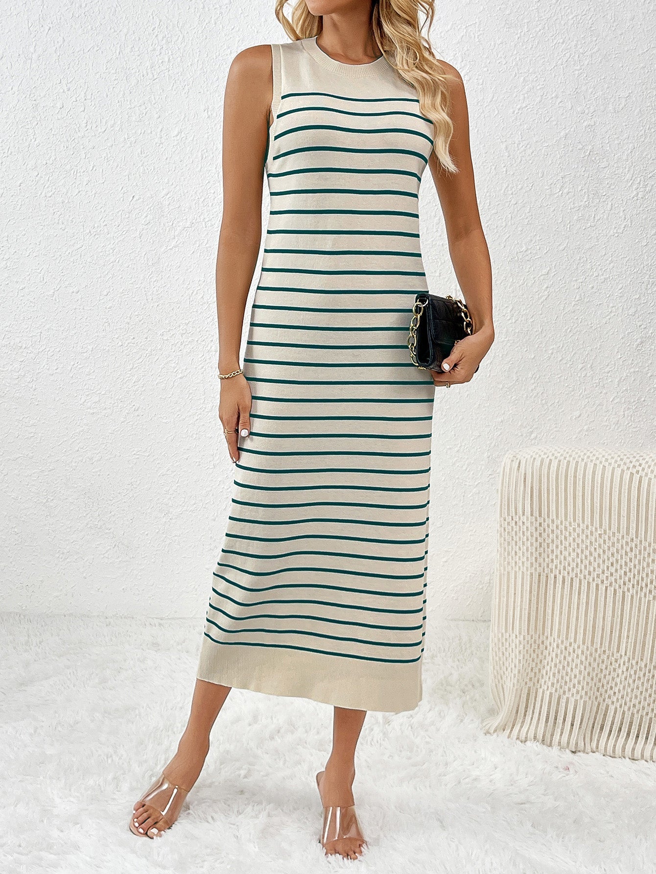 Dancing On Air Striped Knit Midi Dress - Green