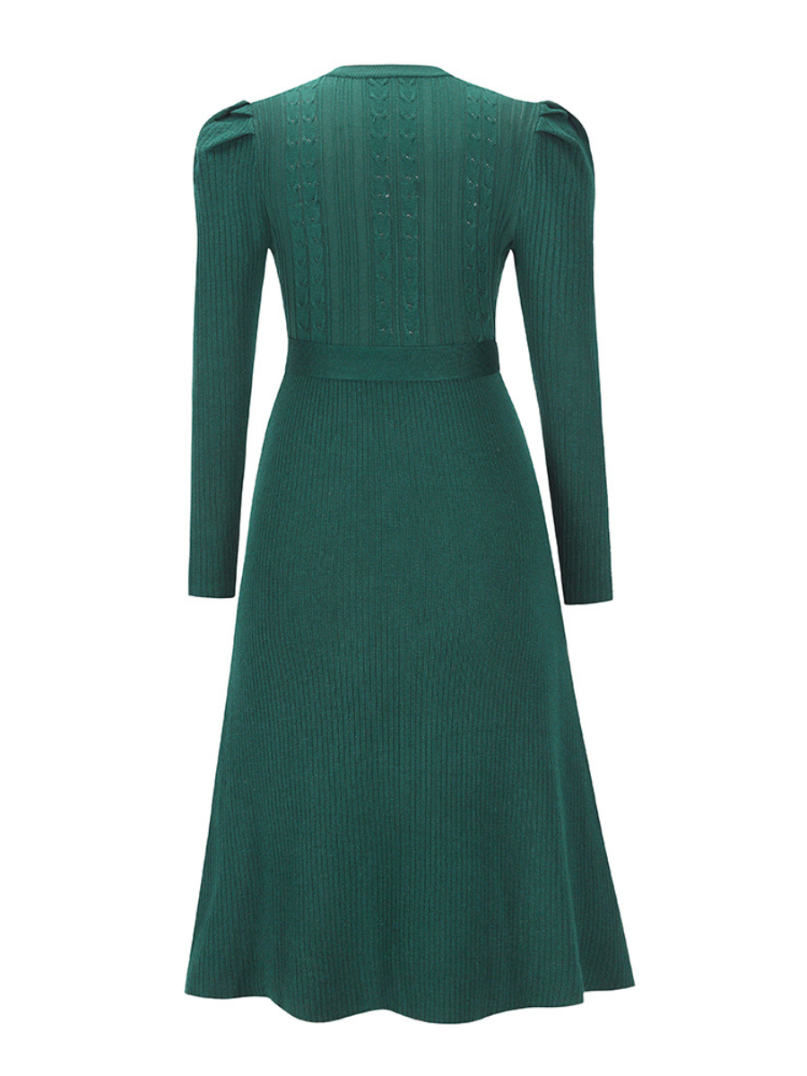 Robin Tie Waist Sweater Midi Dress- Green