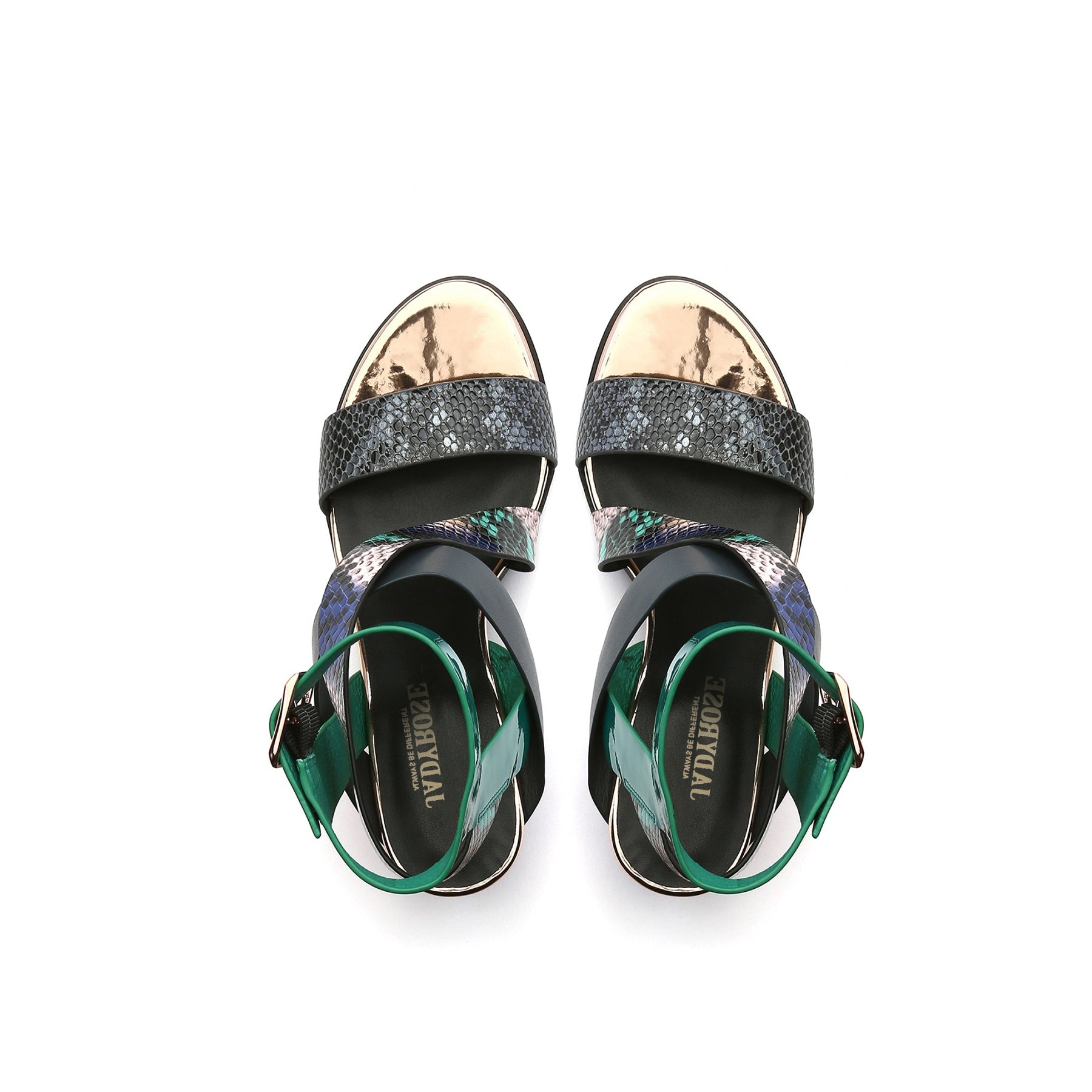 JADY ROSE | BLOCK HEEL CROSS TRIPLE-STAP LEATHER SANDAL - GREEN