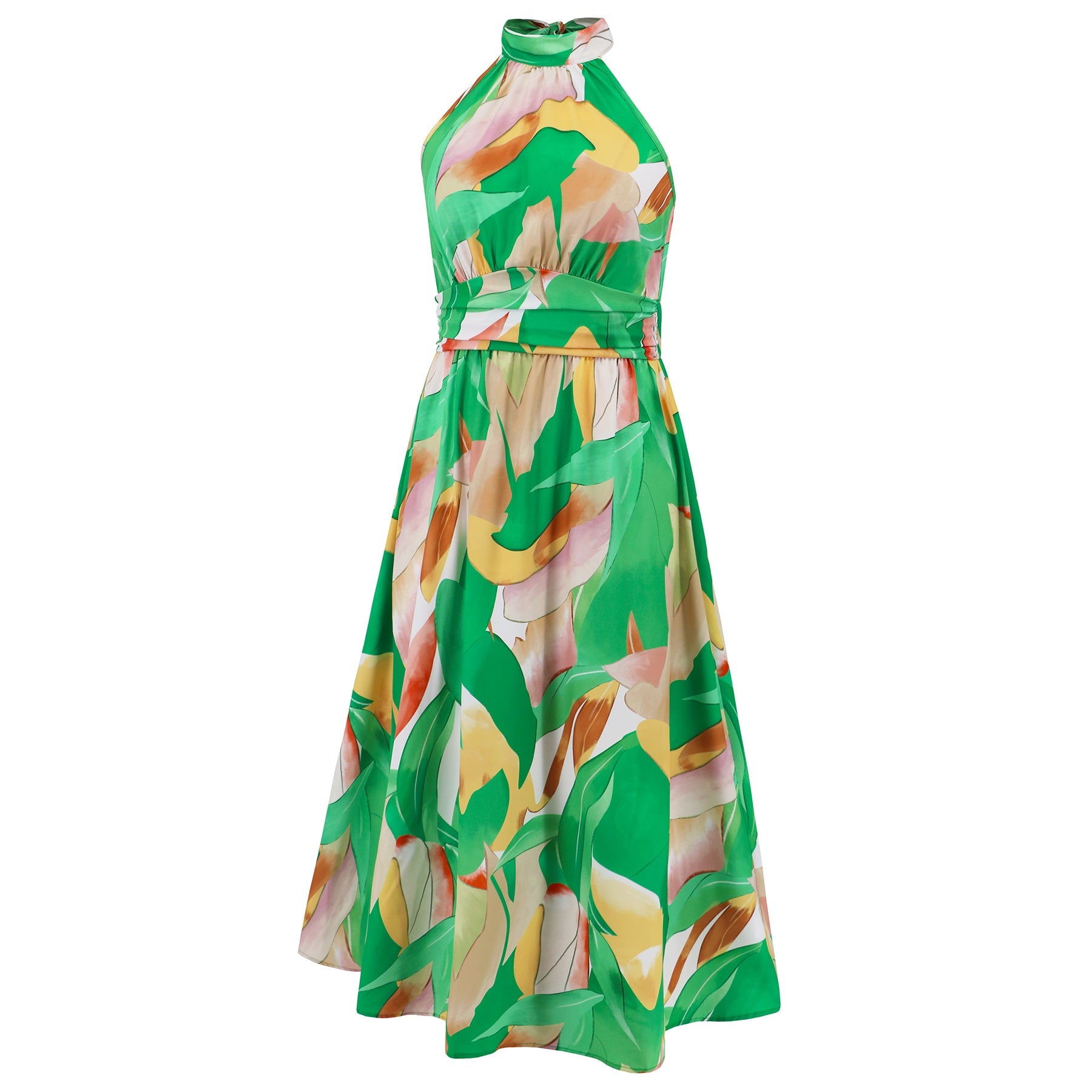 Addison Halter Neck Floral Print Maxi Dress - Green