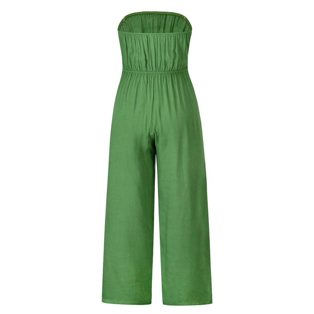 Tammy Strapless Waist Tie Front Jumpsuit - Green