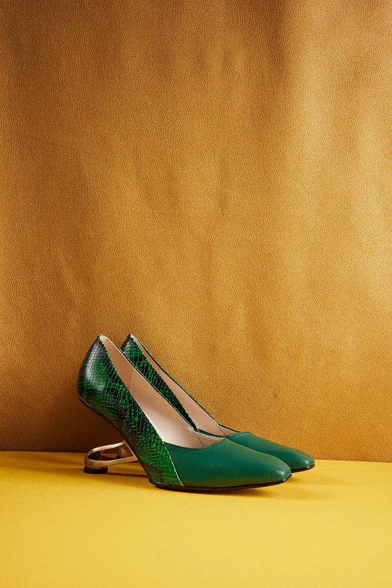 Jady Rose | Charlie Snake Pattern Leather Stilettos - Green