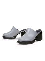 Jady Rose | Confidential Lady Block Heel Leather Mule - Grey