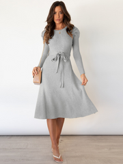 Robin Tie Waist Sweater Midi Dress- Grey