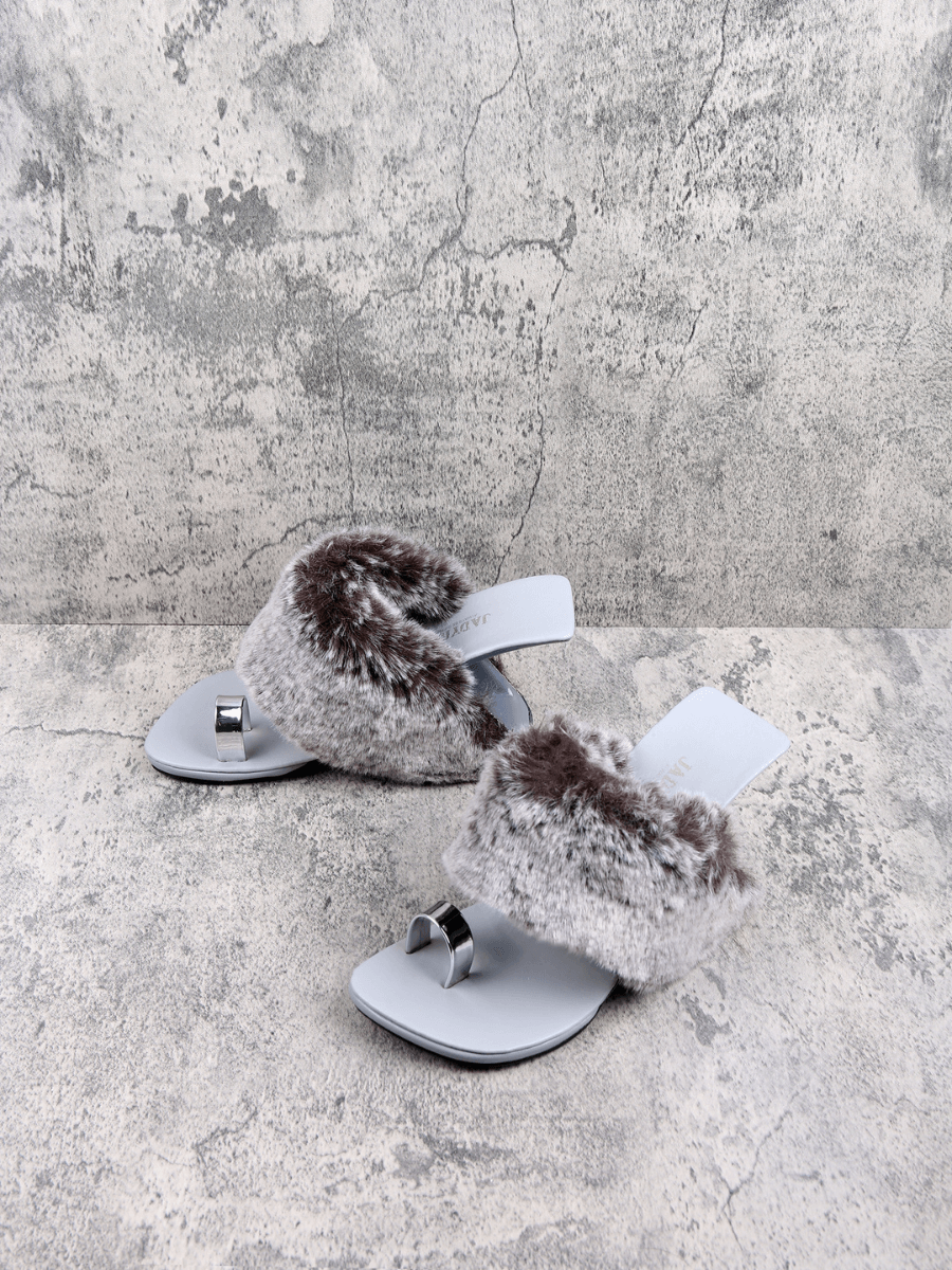 Jady Rose | Vivien Faux Fur Upper Leather Heels - Grey