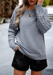 Joan Cable Sleeves Knit Pullover Sweater - Grey