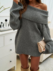 Coffee Run Off The Shoulder Sweater - Grey