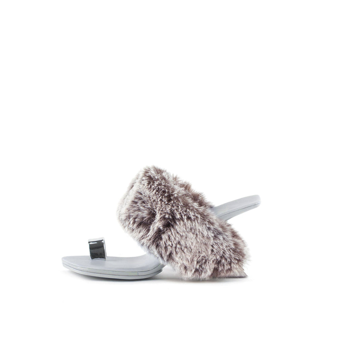 Jady Rose | Vivien Faux Fur Upper Leather Heels - Grey