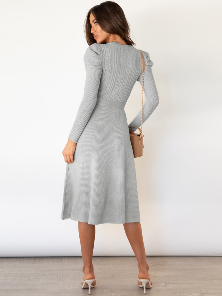 Robin Tie Waist Sweater Midi Dress- Grey