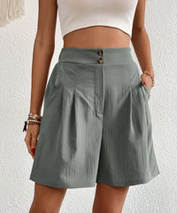 Eden Pocketed High Waist Shorts - Grey