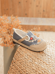 Cactus Rose | Gemma Floral Embroidered Linen Espadrilles - Grey