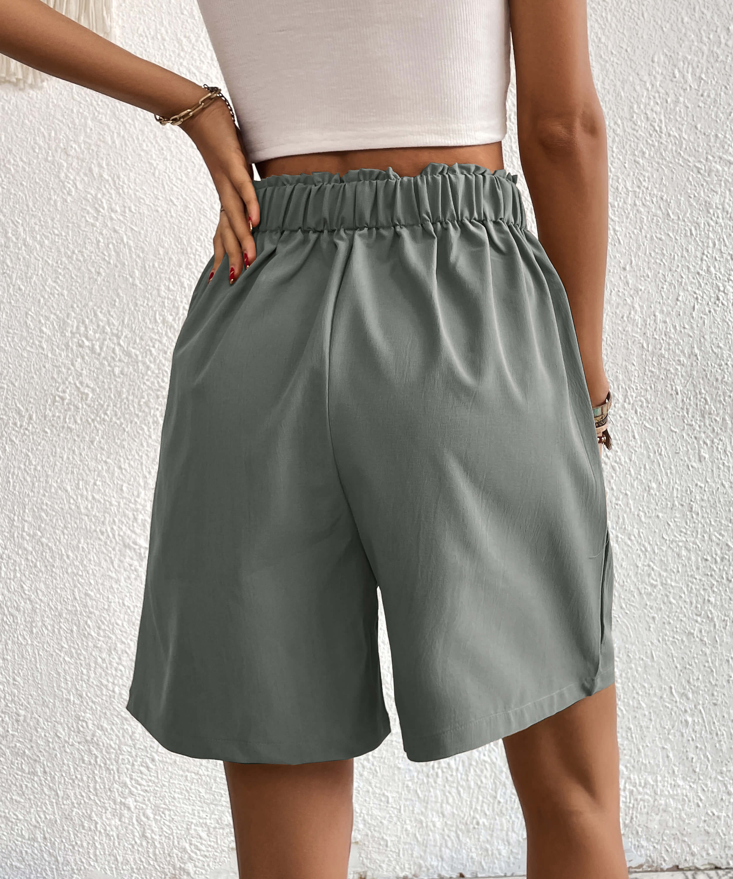 Eden Pocketed High Waist Shorts - Grey