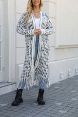 Lana Fringe Hem Knit Duster Cardigan - Grey