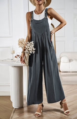 LINETTE WIDE LEG LINEN OVERALLS - GREY