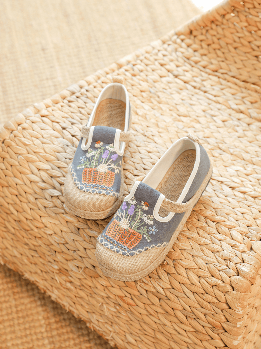 Cactus Rose | Kahului Embroidered Linen Espadrilles - Grey