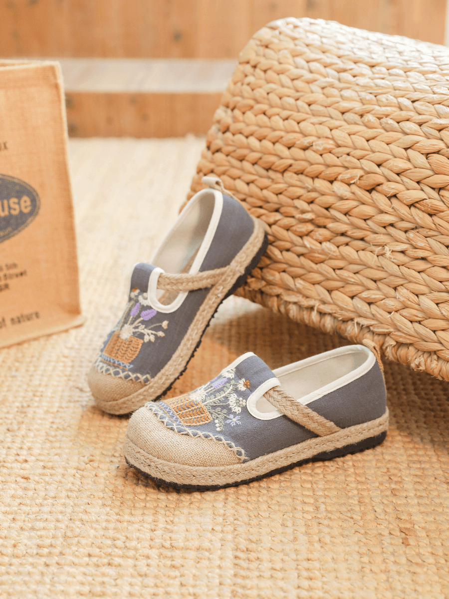 Cactus Rose | Kahului Embroidered Linen Espadrilles - Grey