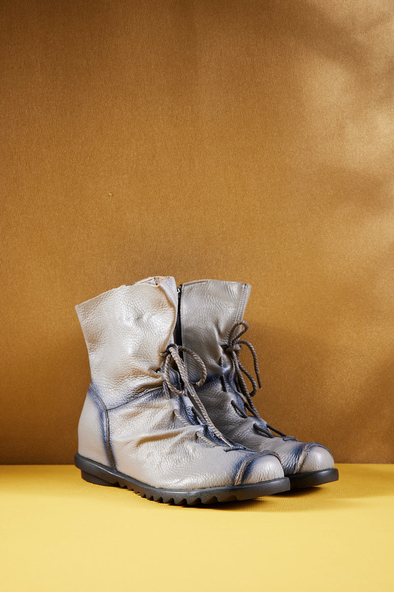 Rumour Has It | Liberty Leather Combat Boots - Grey