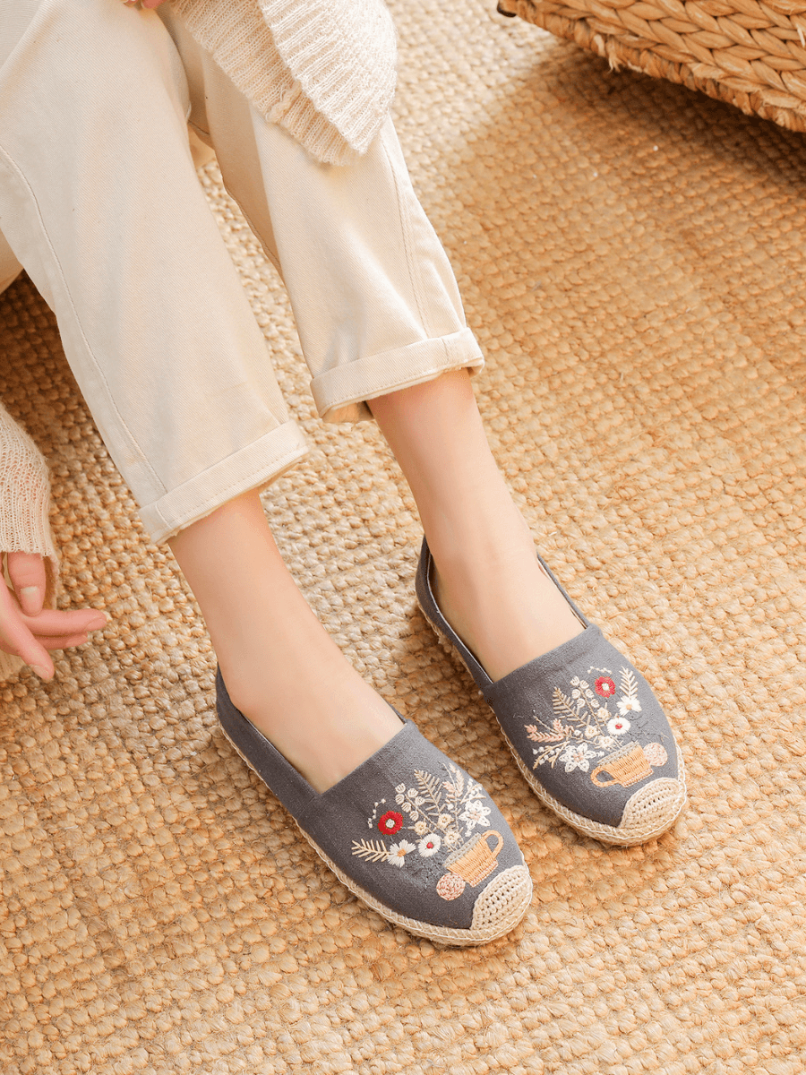 Cactus Rose | Cup Of Blossom Linen Espadrilles - Grey