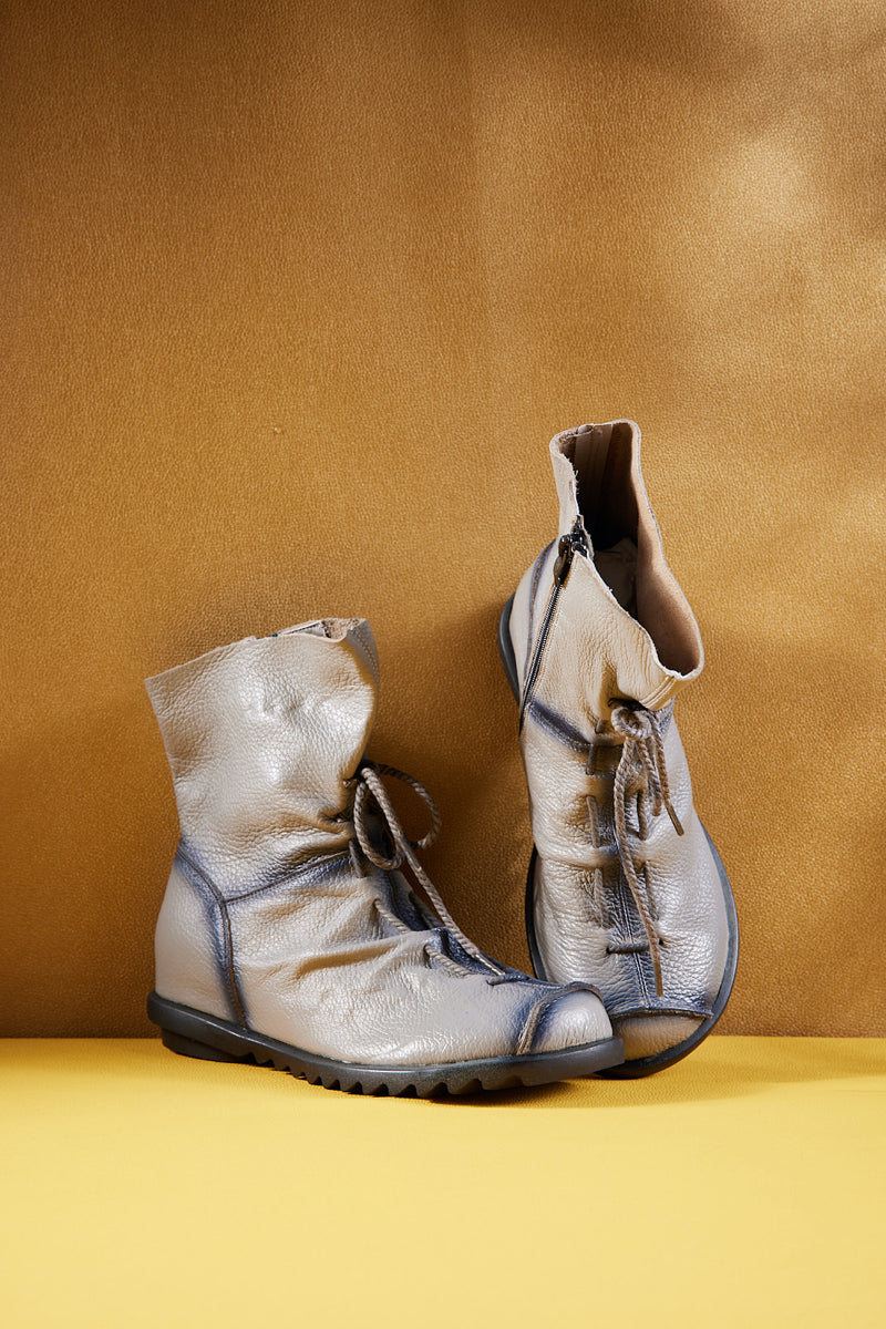 Rumour Has It | Liberty Leather Combat Boots - Grey