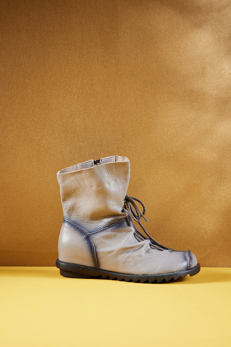 Rumour Has It | Liberty Leather Combat Boots - Grey