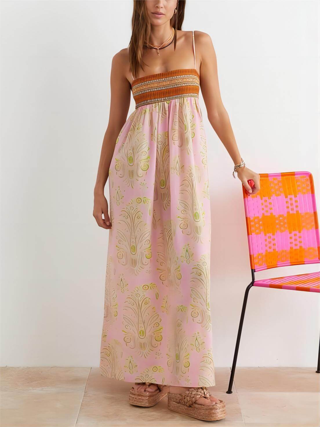 Savannah Breeze - Floral Thin Strap Maxi Dress