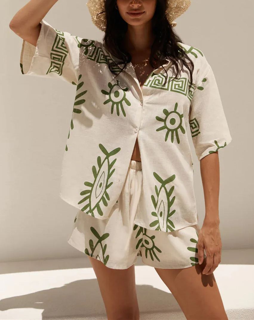 Holiday Fun Print Loose Shorts Two-Piece Set