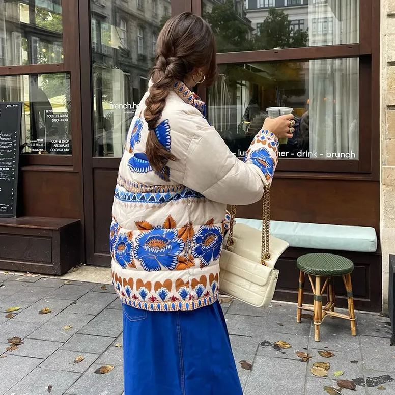 Blue Floral Print Drop Shoulder Jacket