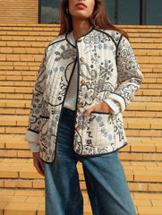 Ethnic Floral Print Quilted Jacket