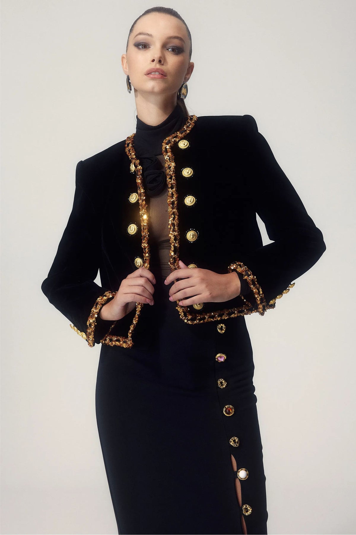 Janice Sequin Embroidery Velvet Jacket