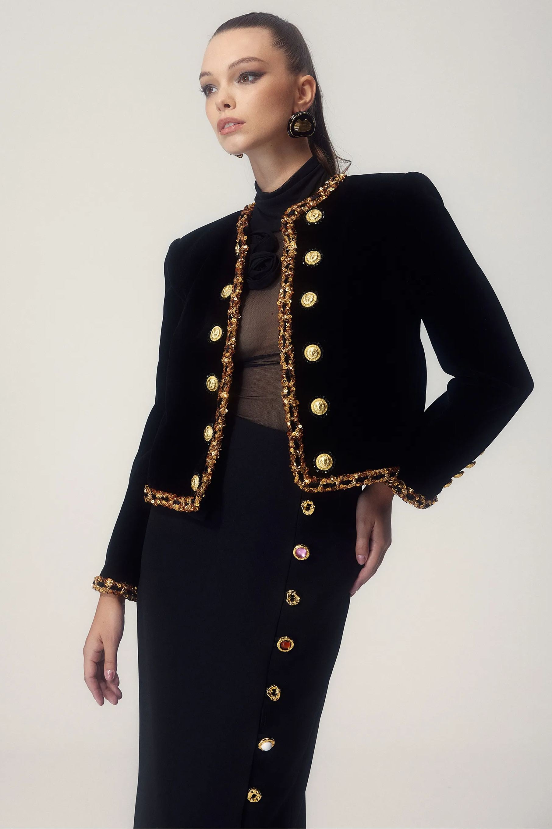 Janice Sequin Embroidery Velvet Jacket